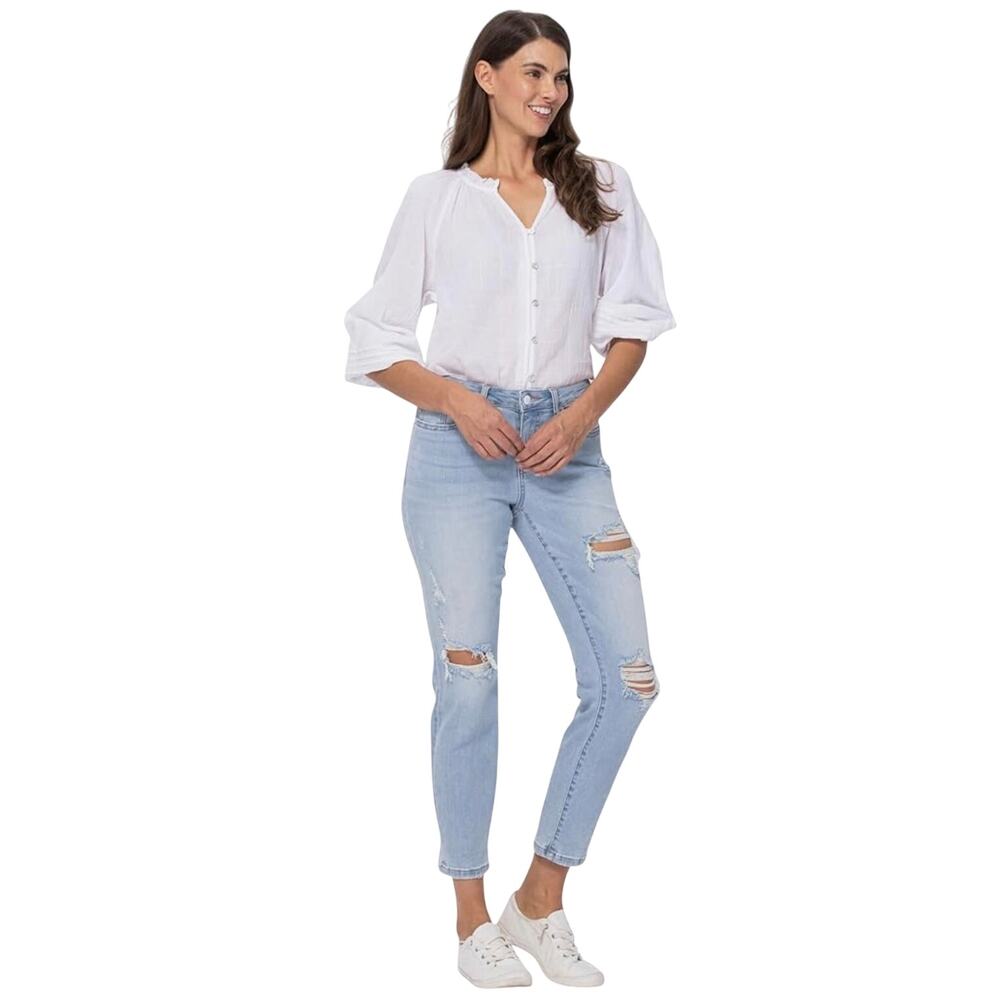Judy Blue Super Light Destroyed Boyfriend Relaxed Denim Jeans, Size 15/32